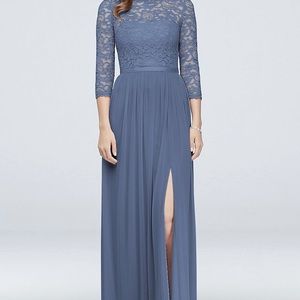 3/4-Sleeve Illusion Lace and Mesh Bridesmaid Dress